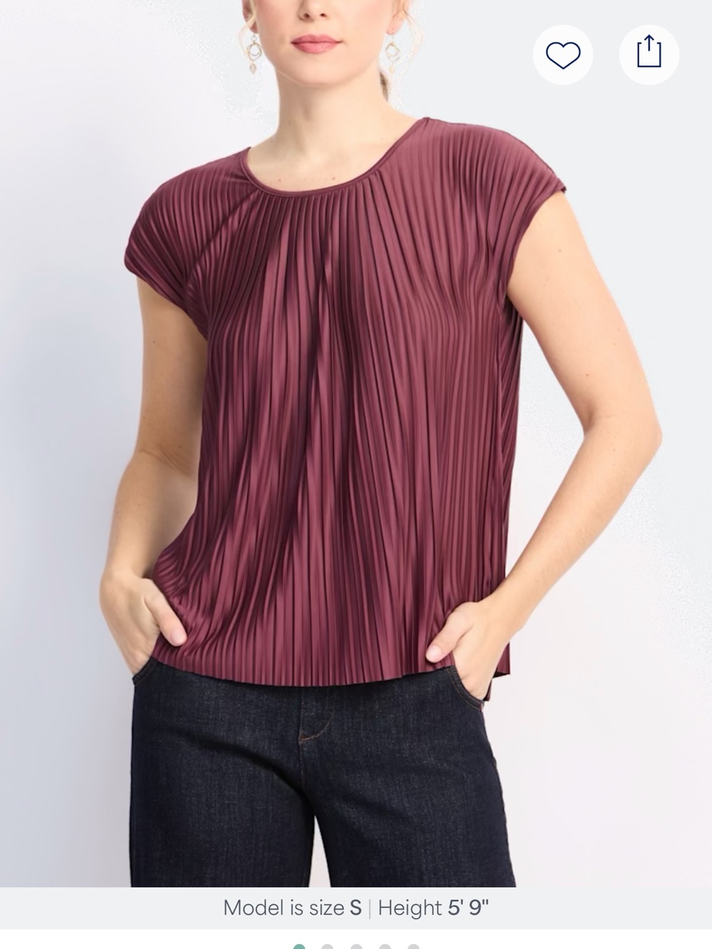 Pleated Short-Sleeve Tee in Wine